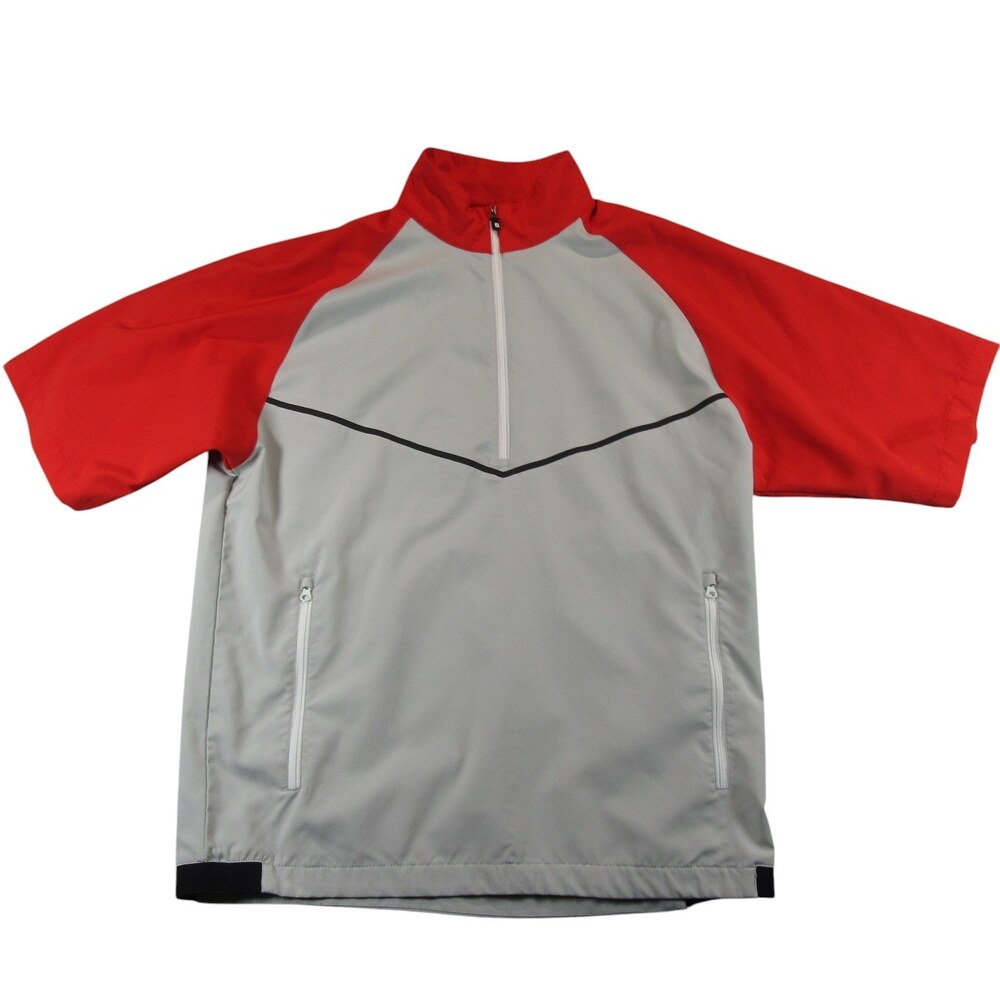 Footjoy Mens Short Sleeve Windbreaker Pullover Shirt M Gray Red Polyester 1/4